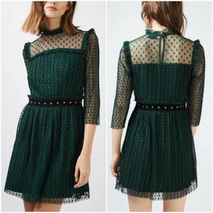NWT TopShop Plisse Star Mesh Lace Skater Dress